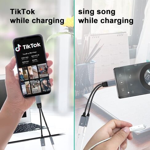 محول كابل شاحن وسماعة رأس لايتنينج إلى 3.5 ملم جاك 2 في 1، 【معتمد من Apple MFi】 موزع محول سماعات الأذن يدعم الموسيقى + الشحن + HiFi + ميكروفون + التحكم لهاتف iPhone 14 Pro Max/14 13 12 11 in Kuwait