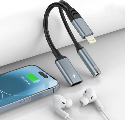 محول كابل شاحن وسماعة رأس لايتنينج إلى 3.5 ملم جاك 2 في 1، 【معتمد من Apple MFi】 موزع محول سماعات الأذن يدعم الموسيقى + الشحن + HiFi + ميكروفون + التحكم لهاتف iPhone 14 Pro Max/14 13 12 11 in Kuwait