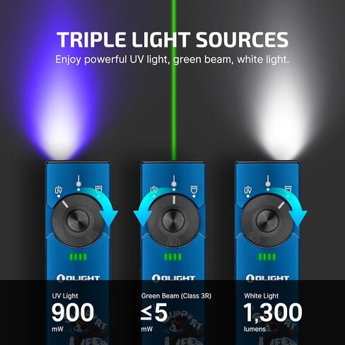 OLIGHT Arkfeld Pro Rechargeable EDC Flashlight with Green Beam, UV Light and White LED Combo, 1300 Lumens Portable Flat Flashlights, Triple Light Sources Pocket Lights for Emergency (Paw Edition) in Kuwait