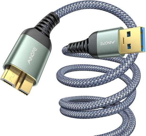 كابل محرك الأقراص الصلبة الخارجي AINOPE بطول 3.3 أقدام، سلك نقل بيانات سريع مضفر من النايلون المتين، كابل Micro B إلى USB 3.0 متوافق مع Samsung Galaxy S5/Note 3/Note Pro 12.2، كاميرا Canon، محرك الأقراص الصلبة Seagate in Kuwait