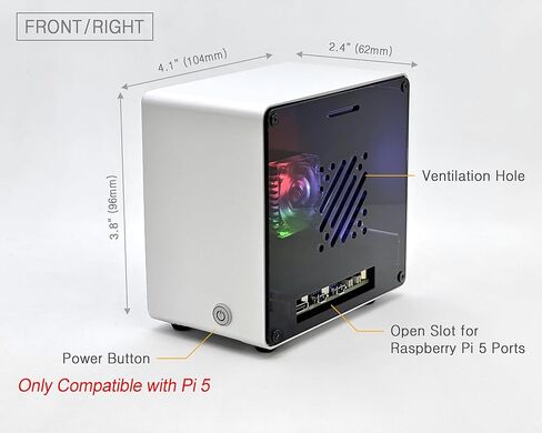 ElectroCookie Raspberry Pi 5 Case, Aluminum Mini Tower Case with M.2 NVMe SSD PCIe HAT and Active RGB Lighting Cooler (Silver) in Kuwait