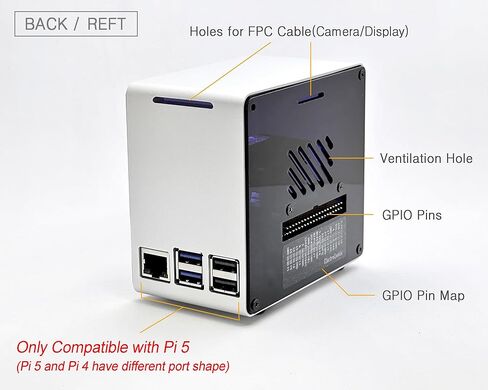 ElectroCookie Raspberry Pi 5 Case, Aluminum Mini Tower Case with M.2 NVMe SSD PCIe HAT and Active RGB Lighting Cooler (Silver) in Kuwait
