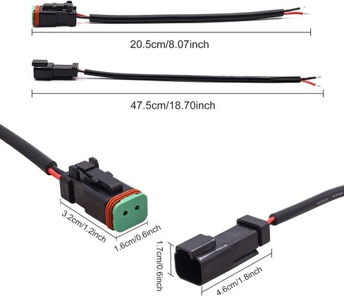 2 Set Deutsch DT Male Female Wiring Harness DTP 2 Pin Male Female Socket Adapter Electrical Wire Replacement Connectors with Pigtail Wire for Car Led Fog Lights Driving Lights Work Light Bar in Kuwait