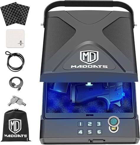 Car Gun Safe, Portable Biometric Safes for Pistols with Cable, Fingerprint & Keypad & Key Access Handgun Lock Box for Vehicle Travel Home in Saudi Arabia