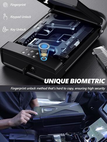 Car Gun Safe, Portable Biometric Safes for Pistols with Cable, Fingerprint & Keypad & Key Access Handgun Lock Box for Vehicle Travel Home in Saudi Arabia