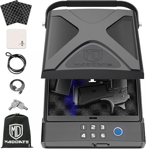 Car Gun Safe, Portable Biometric Safes for Pistols with Cable, Fingerprint & Keypad & Key Access Handgun Lock Box for Vehicle Travel Home in Saudi Arabia