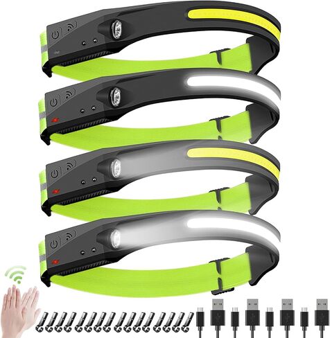 Rechargeable Headlamps, 5 Light Modes, 230° Wide Beam Spotlight with Motion Sensor, Lightweight Waterproof LED Headlight with Clips for Hardhat, Head Lamp for Camping Running (4, Green) in Saudi Arabia