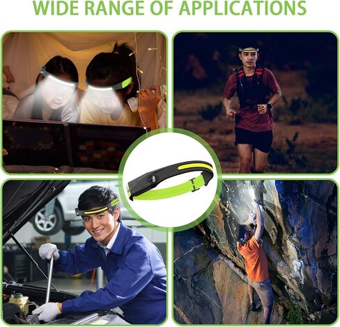 Rechargeable Headlamps, 5 Light Modes, 230° Wide Beam Spotlight with Motion Sensor, Lightweight Waterproof LED Headlight with Clips for Hardhat, Head Lamp for Camping Running (4, Green) in Saudi Arabia