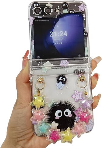 حافظة بحزام للفتيات لهاتف Galaxy Z Flip 6 مع نجوم وتصميم لطيف، حافظة معصم نسائية جميلة لهاتف Samsung Galaxy Z Flip 6 Kawaii Cartoon Soot، حافظة حماية بمفصلات جرلي لهاتف Z Flip 6 شفافة in Kuwait