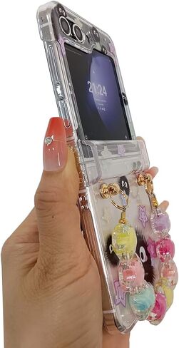 حافظة بحزام للفتيات لهاتف Galaxy Z Flip 6 مع نجوم وتصميم لطيف، حافظة معصم نسائية جميلة لهاتف Samsung Galaxy Z Flip 6 Kawaii Cartoon Soot، حافظة حماية بمفصلات جرلي لهاتف Z Flip 6 شفافة in Kuwait