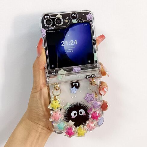 حافظة بحزام للفتيات لهاتف Galaxy Z Flip 6 مع نجوم وتصميم لطيف، حافظة معصم نسائية جميلة لهاتف Samsung Galaxy Z Flip 6 Kawaii Cartoon Soot، حافظة حماية بمفصلات جرلي لهاتف Z Flip 6 شفافة in Kuwait