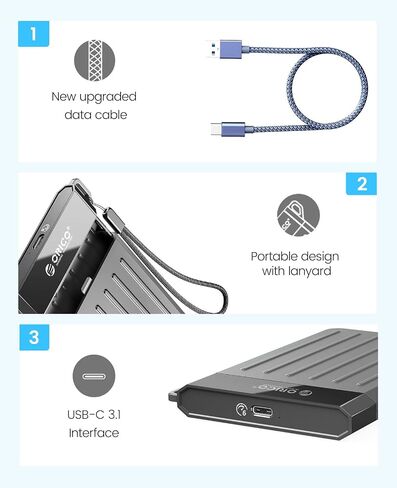 حاوية محرك الأقراص الصلبة ORICO مقاس 2.5 بوصة، حاوية محرك الأقراص الصلبة USB C 3.2 Gen 2 إلى SATA 3.0 بسرعة 6 جيجابت في الثانية مع كابل USB C مطور لـ WD Seagate Toshiba Samsung SSD HDD أثناء سفر الأعمال، رمادي [M25C3] in Saudi Arabia