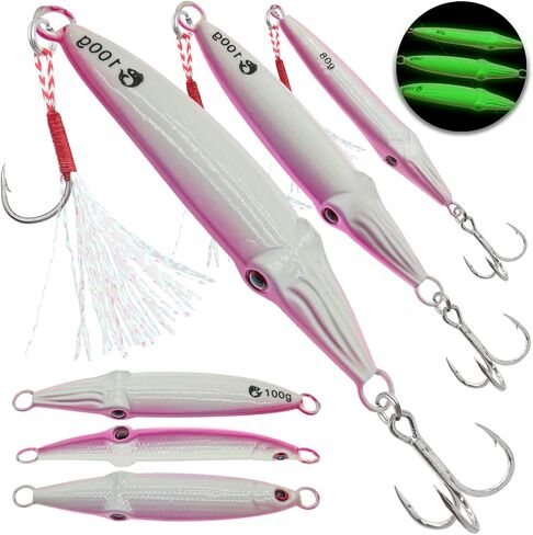 Fishing Jigs Vertical Saltwater Jigs Vertical Jigging Spoon Fishing Tuna Lures Boat Fishing Artificial Lures for Tuna, Grouper, Dogtooth, Snapper, Bass, Salmon/60g, 80g,120g in Kuwait