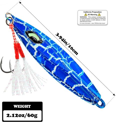Fishing Jigs Vertical Saltwater Jigs Vertical Jigging Spoon Fishing Tuna Lures Boat Fishing Artificial Lures for Tuna, Grouper, Dogtooth, Snapper, Bass, Salmon/60g, 80g,120g in Kuwait
