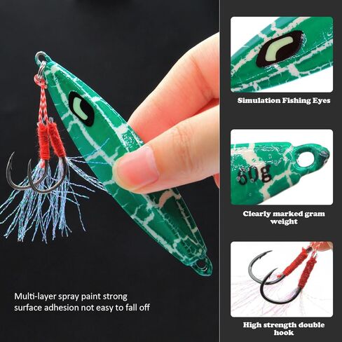 Fishing Jigs Vertical Saltwater Jigs Vertical Jigging Spoon Fishing Tuna Lures Boat Fishing Artificial Lures for Tuna, Grouper, Dogtooth, Snapper, Bass, Salmon/60g, 80g,120g in Kuwait
