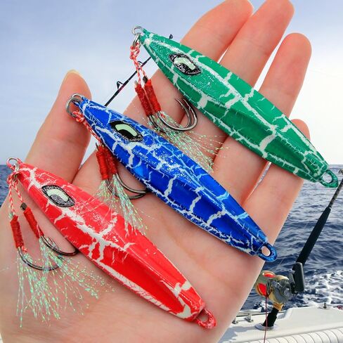 Fishing Jigs Vertical Saltwater Jigs Vertical Jigging Spoon Fishing Tuna Lures Boat Fishing Artificial Lures for Tuna, Grouper, Dogtooth, Snapper, Bass, Salmon/60g, 80g,120g in Kuwait