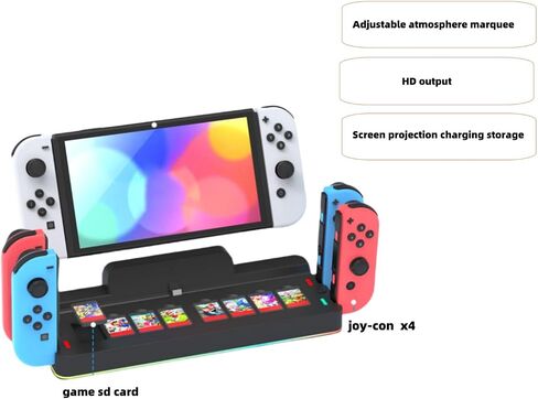 Switch TV Docking Station with Joycon Charger, Replacement for Nintendo Switch TV Dock with 4K HDMI, Switch Base with Switch Controller Charger & Games Organizer Station and Mood Light Flash in Saudi Arabia