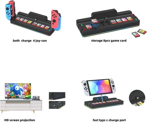 Switch TV Docking Station with Joycon Charger, Replacement for Nintendo Switch TV Dock with 4K HDMI, Switch Base with Switch Controller Charger & Games Organizer Station and Mood Light Flash in Saudi Arabia