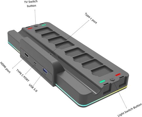 Switch TV Docking Station with Joycon Charger, Replacement for Nintendo Switch TV Dock with 4K HDMI, Switch Base with Switch Controller Charger & Games Organizer Station and Mood Light Flash in Saudi Arabia