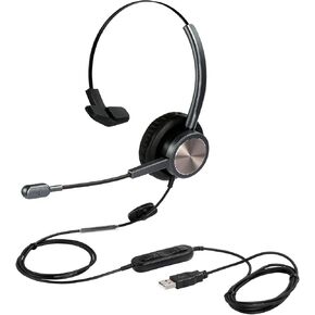 N/X USB Headset with Microphone Noise Cancelling for PC Laptop, Mono Computer Headset with Voice Recognition Mic for Softphones Teams Zoom Business Skype Conference Online Class Education etc
