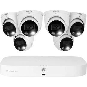 Lorex Fusion 4K 8MP 16-Channel (8 Wired + 8 Wi-Fi) 2TB PoE NVR System with 6 Indoor/Outdoor Metal IP Dome Cameras - Color Night Vision, Smart Deterrence, IP67 Weather Rating and 2-Way Audio (White)