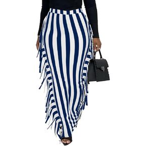 Lrady Women's Elastic Waist Slim Bodycon Side Tassels Long Maxi Pencil Skirts