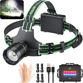 Rechargeable Headlamp for Adults 150000LM Super Bright & Red Light 12H Battery LED Head Lamp, Stepless Dimming IPX7 Waterproof Headlight for Camping Cycling Walking Hunting Fishing