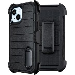 for Black Case iPhone 15 Case with Belt Clip, for Shockproof Case iPhone 15 Heavy Duty,3 Layers of Sturdy,Anti-Drop,Military-Grade Defender Cover for iPhone 15 Case Black