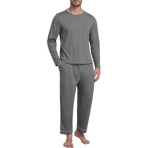 JINSHI Men's Pajama Sets Long Sleeve V Neck 2 Piece Mens Loungewear Sets Sleepwear Pants with Pockets Lightweight Quick Dry