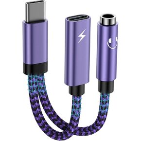 USB C Samsung Headphone and Charger Adapter, 2 in 1 USB Type C to 3.5mm Aux Audio Jack with 60W Fast Charging Dongle Cable Cord for Galaxy A16/A15/S24/A54/A14/A13/5G/S23/S22 Ultra,iPhone 16/15 Pro Max