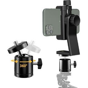 6amLifestyle Cell Phone Tripod Mount Adapter with Tripod Ball Head 360° Rotatable for Universal Smartphone Samsung Galaxy iPhone Holder for Tripod Selfie Stick Monopod Etc