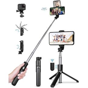 Travel Selfie Stick Tripod - Tvache Bluetooth Remote Control Phone Holder Stand,Portable,Lightweight,Extendable for iPhone 15 14 13 12 11 Pro Max XR 8 7 Plus,Samsung Galaxy S23/S22/S21/S20,Android etc