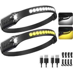 MoKo Rechargeable Headlamp 2PCS, 230° Wide Beam Head Lamp with 2 Color Temps and Motion Sensor, Waterproof LED Headlights for Adults with SOS Mode, Camping Gear for Cycling Hiking Fishing Hunting