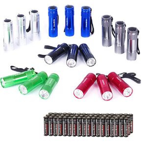 EverBrite 18-Pack Mini LED Flashlight Set - Portable Flashlights Ideal for Hurricane Supplies Camping, Night Reading, Cycling, BBQ, Party, Backpacking - Includes Lanyard & 54 x AAA Batteries