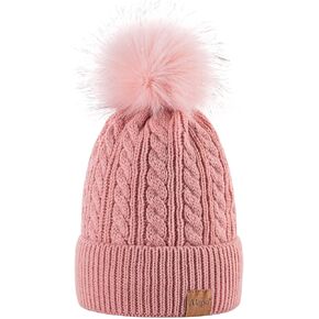 Alepo Womens Winter Beanie Hat, Warm Fleece Lined Knitted Soft Ski Cuff Cap with Pom Pom