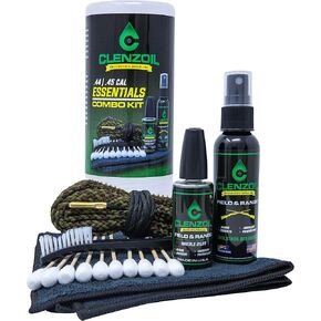 Clenzoil Field & Range Pistol & Rifle Essentials Gun Cleaning Kit | CLP Spray & Oiler with Bore Cleaner | Clean, Lubricate & Protect | Nylon Brush, Bore Swabs & Microfiber