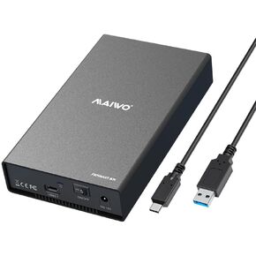 MAIWO K3527C Hard Drive Enclosure, External HDD Enclosure(6Gbps) with Power Supply for 2.5 3.5 inch SATA SSD/HDD, Compatible with PC TV Phone(with OTG) with Type-C Port,Fast Heat Dissipation