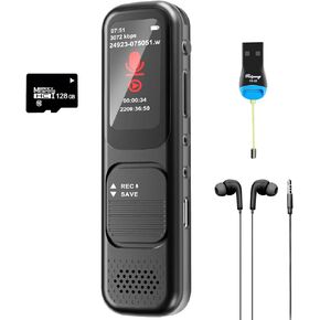 128GB (8000 Hours) Digital Voice Recorder with Playback, 3072Kpbs HD Dual Microphone Voice Activated Recorder with AI Noise Reduction for Interviews/Meetings/Courses, MP3 Player