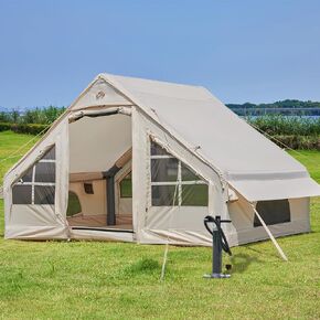 Inflatable Tent with Pump, 4-6 Person Glamping Camping Tents House, Easy Setup Blow Up Family Tents for 4 Seasons Waterproof Inflatable Tent for Camping with Mesh Windows.