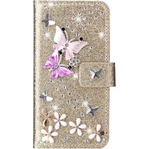 Losin Compatible with iPhone 16 Pro Max Wallet Case with Card Slots Luxury 3D Bling Glitter Diamond Rhinestones Butterfly Flowers Design for Women Girls Sparkle Shiny PU Leather Stand Kickstand Cover
