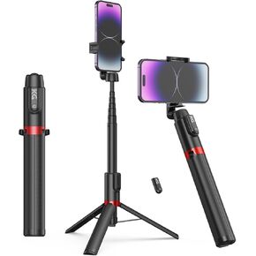 Tripod for iPhone, 51" Phone Tripod Stand for iPhone and Android, Portable Cell Phone Selfie Stick with Remote for Video Recording, Vlogging and Content Creation, Black & Red
