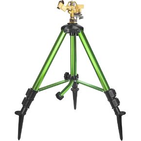 Triumpeek 2 Pack Impact Sprinkler on Tripod Base with Stakes, 360 Degree Large Area Coverage Irrigator with Extension Legs, Adjustable Brass Sprinkler Head Nozzle and 3/4" NH Inlet Hose Connection