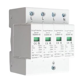 Power Protector Arrester Device, 4P 40KA House Protector Low Voltage Arrester Din Rail for Photovoltaic Lightning, Protective Device Arrester