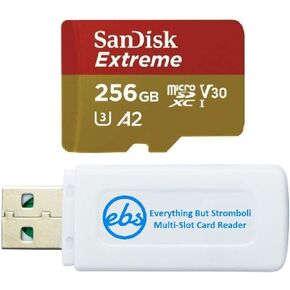 SanDisk Micro SD 256GB Extreme UHS-I Memory Card Compatible with Samsung Galaxy A24, A14 5G, A54 5G, A34 5G Model Phones SDSQXAV-256G-GN6MN - Bundle with 1 Everything But Stromboli MicroSDXC Reader