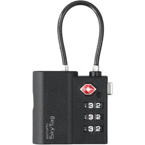 Location Finder SkyTag TSA Lock for Apple Find My - Bluetooth Luggage Tracker with USB-C Rechargeable Battery, TSA Certified, IPX4 Waterproof, Heavy-Duty Zinc Alloy & Steel Cable - Black