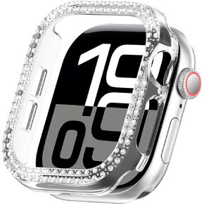 Miimall Bling Bumper Case Compatible for Series 10 Apple Watch Case, Glitter Double Rhinestones Lightweight Anti-Scratch & Shockproof Cover for iWatch 46mm, Clear