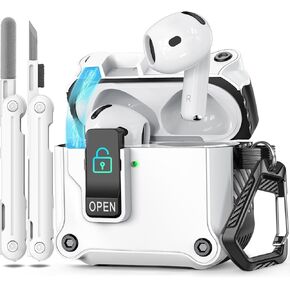 4-IN-1 Case for AirPods 4th Generation Case, Ekoonpft Secure Lock Design Case Cover with Cleaning Kit Keychain, Compatible with AirPods 4 Gen (2024), Auto-Open,Precise Cutout, Powerful Drop Protection