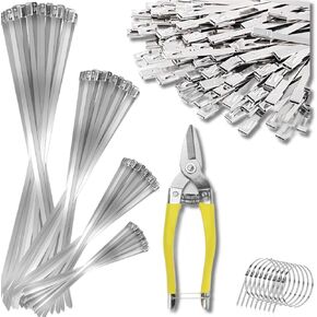 Heavy Duty Metal Zip Ties (With Tie Cutter) 4 Size Of 11.8 Inch 9.8 Inch 7.8 Inch 6Inch Multi-purpose Cable Ties, Suitable For Fixing Fences, Pipes, Etc. Outdoor.
