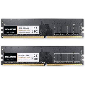 【DDR4 RAM】 GIGASTONE 16GB Kit (2x8GB) DDR4 2666MHz (2400MHz or 2133MHz) PC4-21300 (PC4-19200/17000) CL19 1.2V UDIMM 288 Pin Unbuffered Non ECC High Performance PC Desktop Memory Upgrade