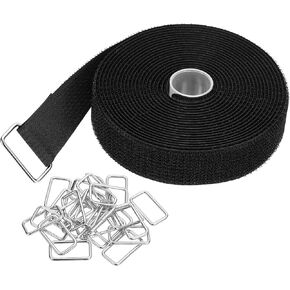PATIKIL Hook and Loop Straps 1.2 in x 16 Ft with 25pcs Metal Buckle, Adjustable Cinch Straps Fastening Cable Straps for Bundling Storage Organization, Black